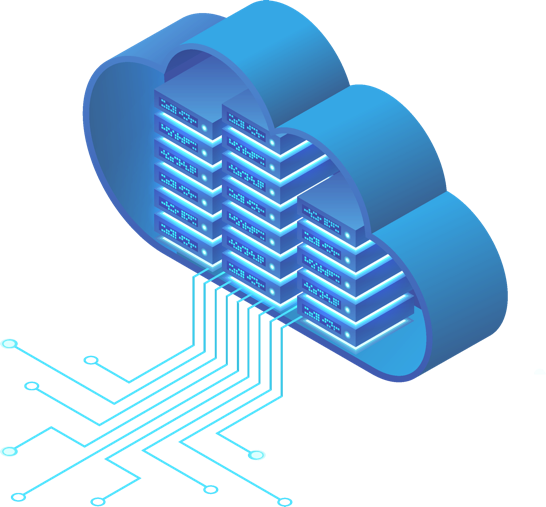 graphic of cloud with computer hardware