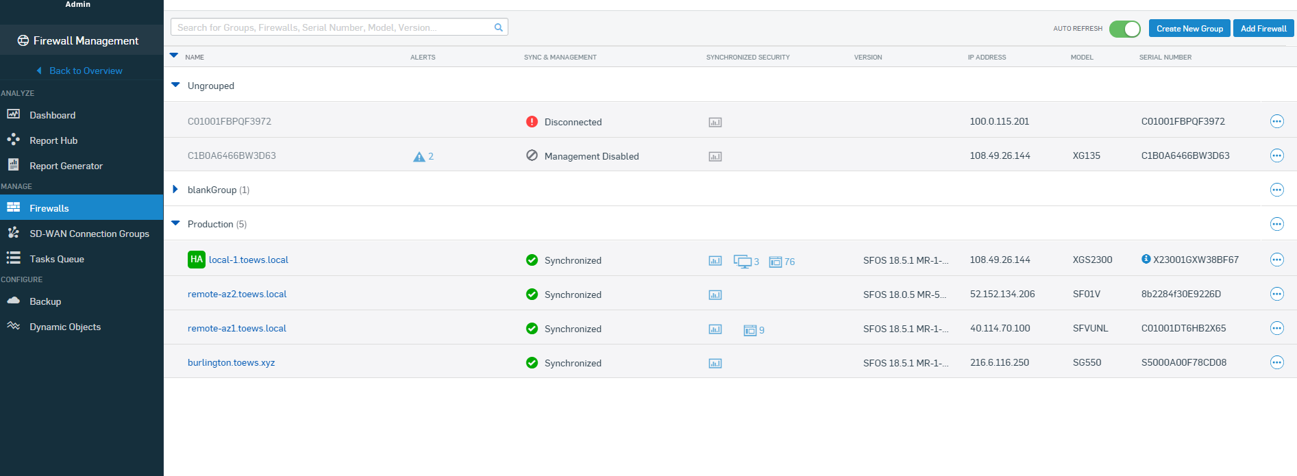 firewall management screenshot